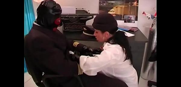  Muscular pilot punishes naughty stewardess in the airport office and fucks her in the ass